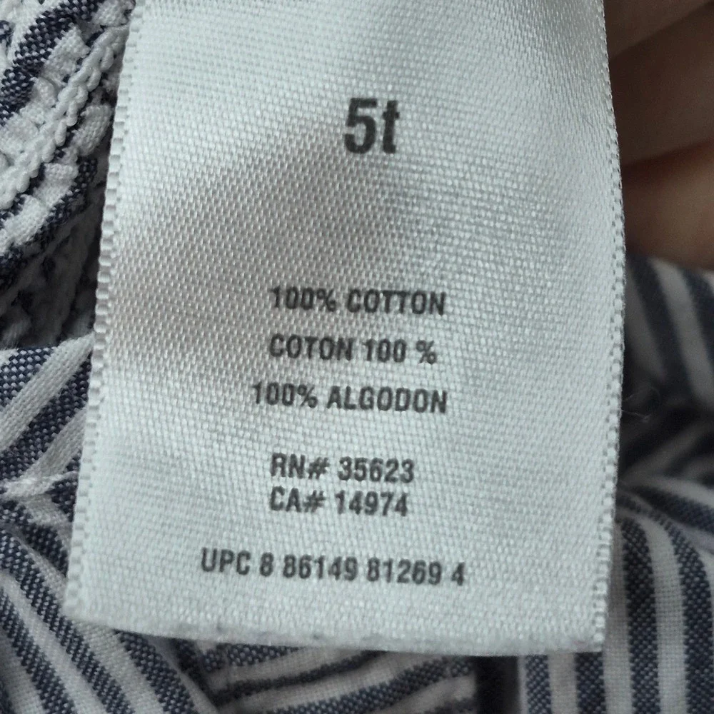 Carters Girls 5T Blue‎ White Striped Smocked Waist Cotton Sun Dress Bow Nautical